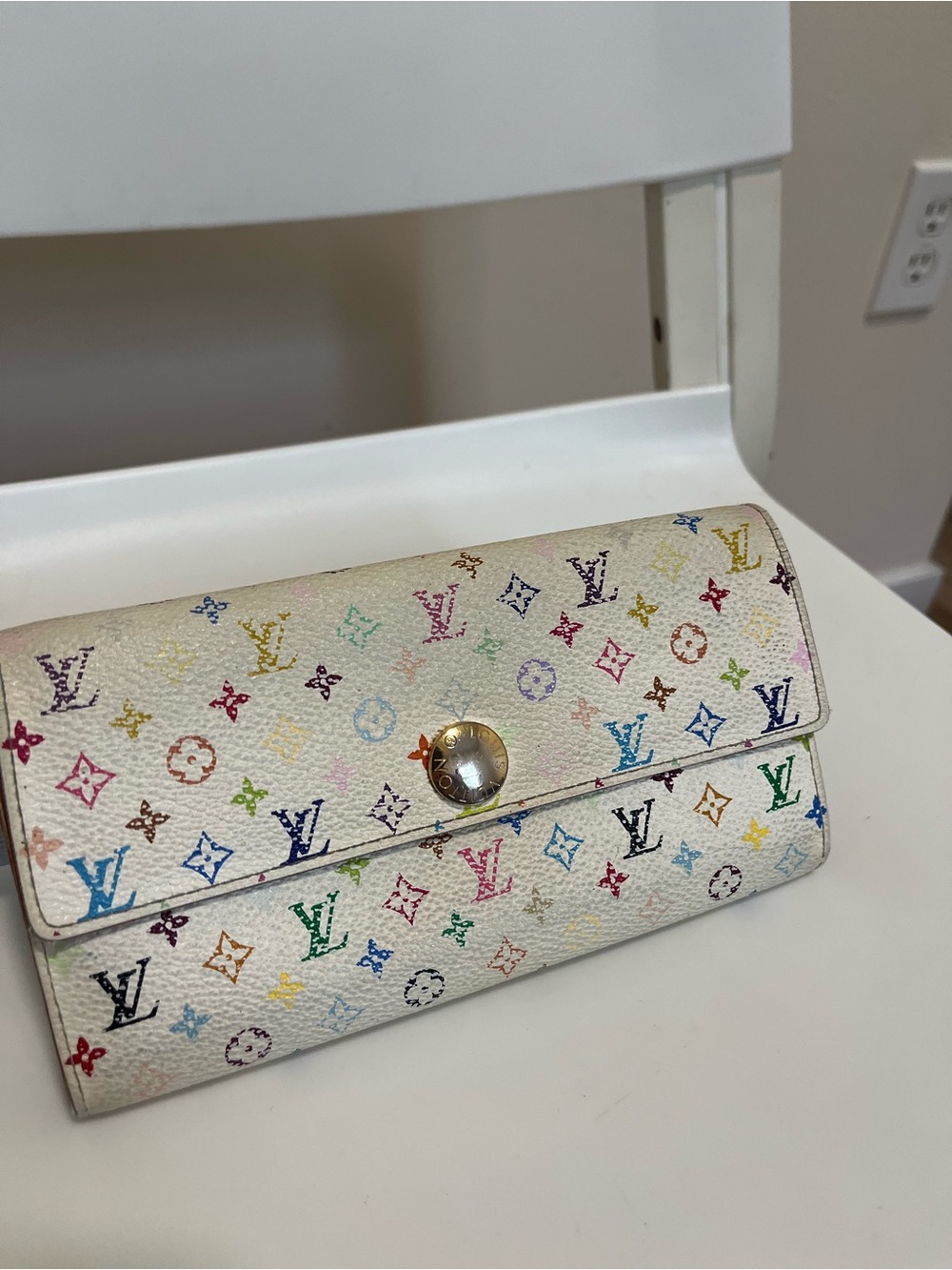 Louis Vuitton White Multicolor Monogram Continental Wallet with Gold Snap